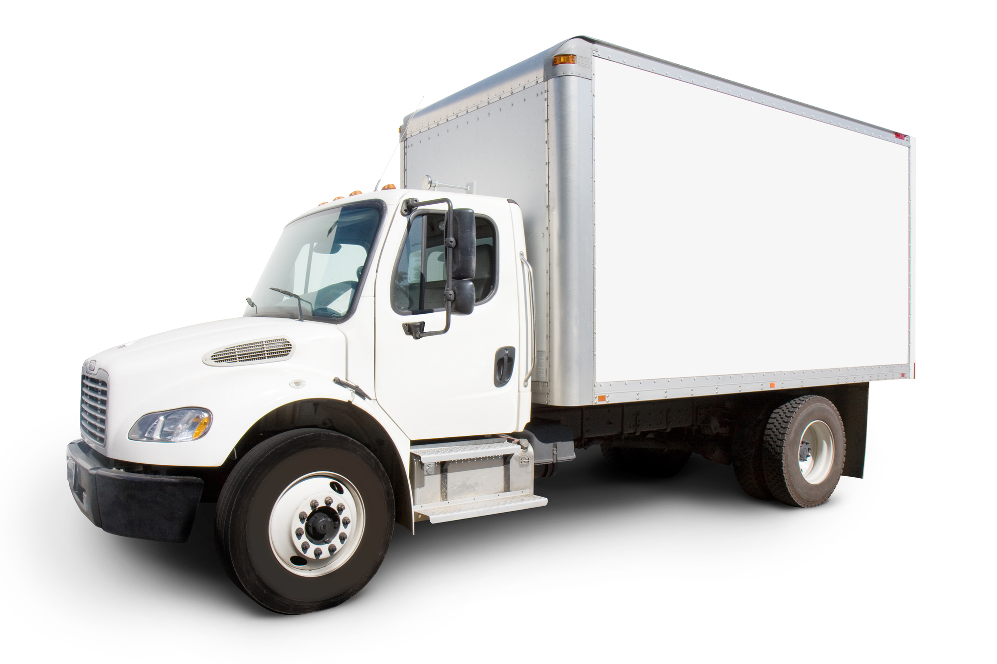Plain white delivery truck with sides ready for custom text and logos