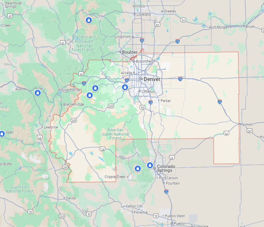 screenshot from google maps of denver metropolitan area