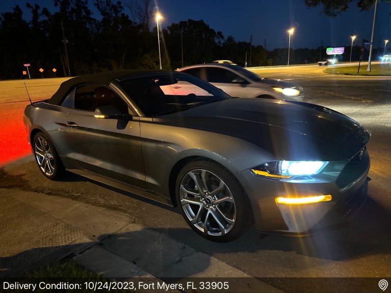 Ford Mustang convertible delivered at night in Fort Myers, FL 33905 by Auto Transport Professionals